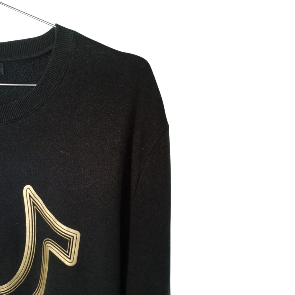 True Religion Men's XL Black Gold Horseshoe Pullover Hoodie Sweatshirt Gold Logo - Picture 6 of 10